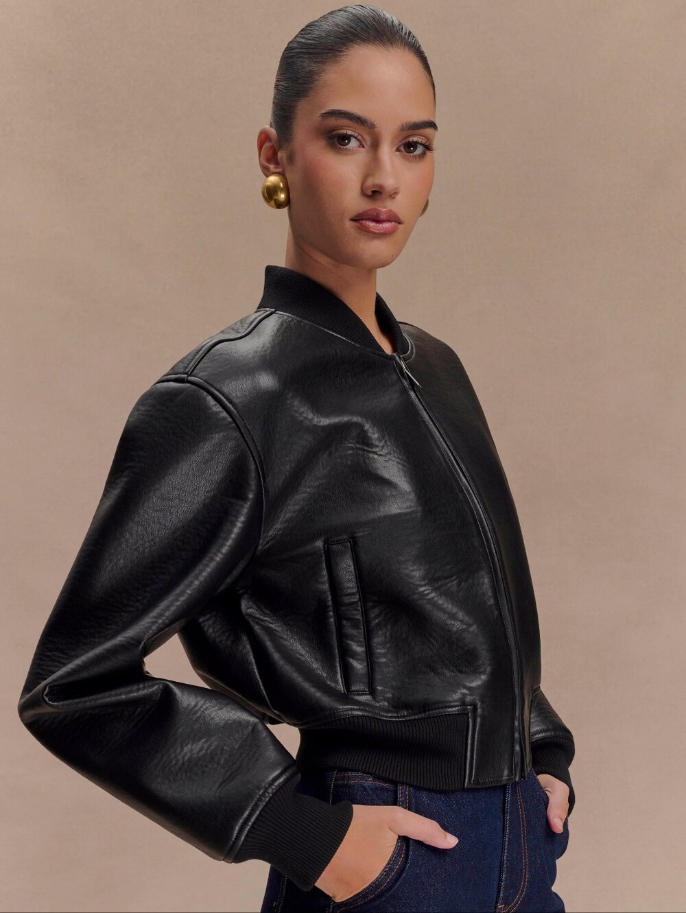 Faux LEATHER NORDSTROMS Industry Cropped Bomber Jacket SMALL